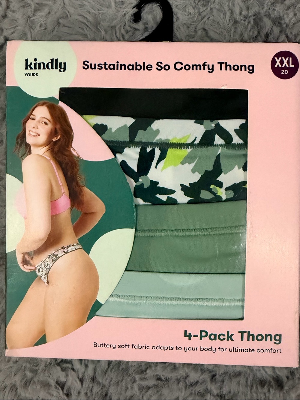 Kindly Yours Sustainable So Comfy Thong 4-Pack in Green Mix NWT